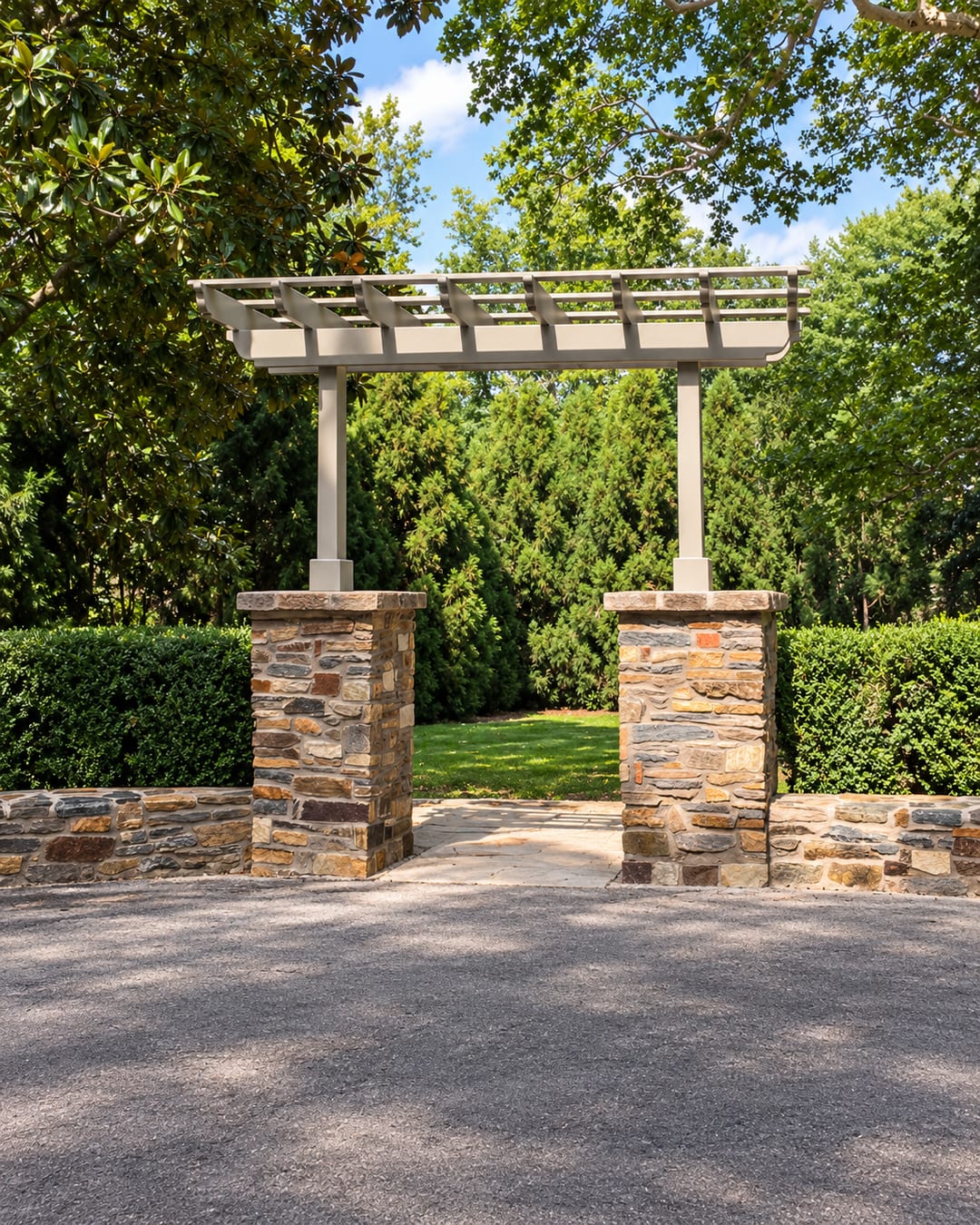 Custom pergola & stone entrance renovation in McLean, VA