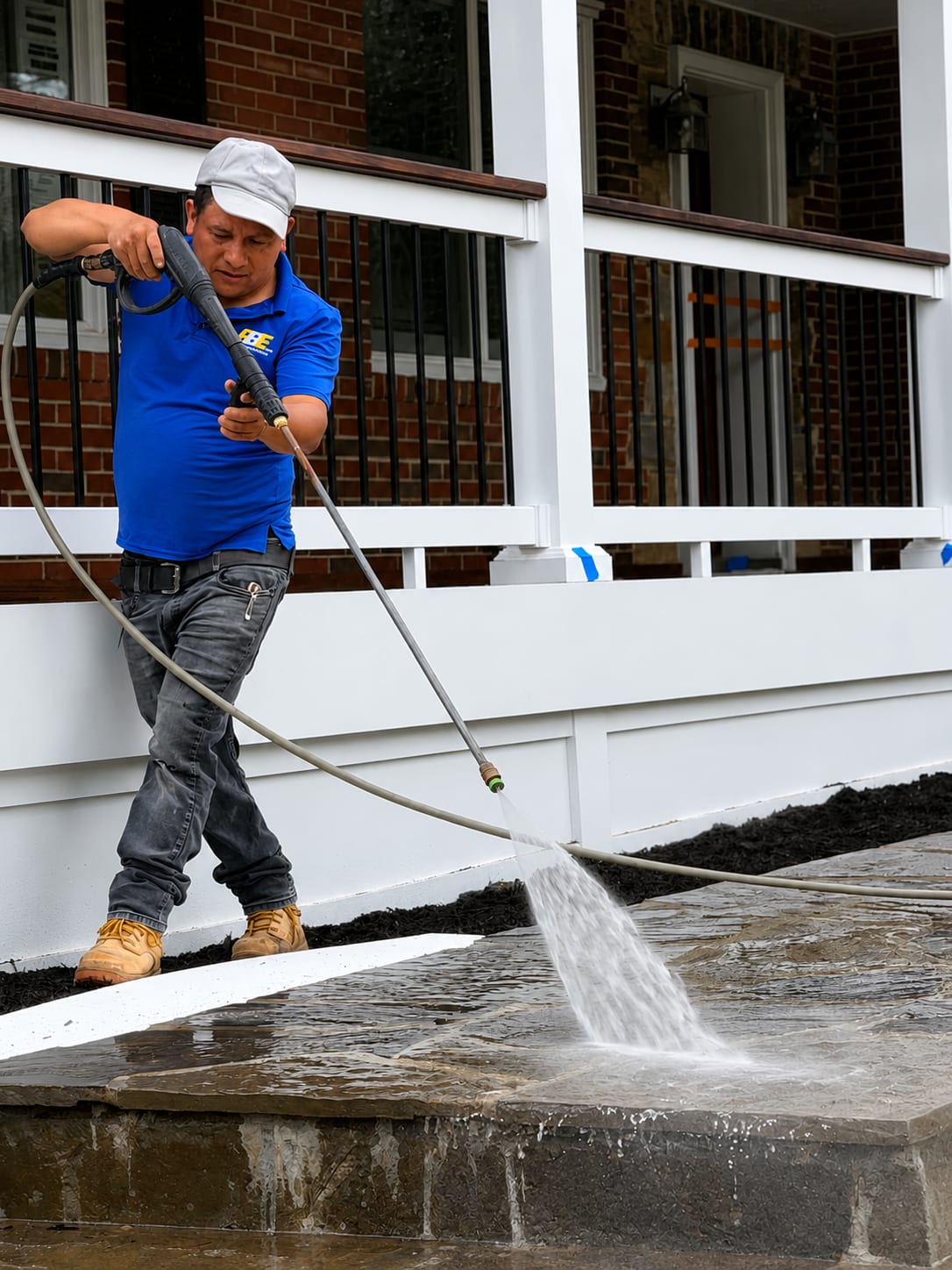 Pressure washing exterior flagstone walkway in Frederick, MD
