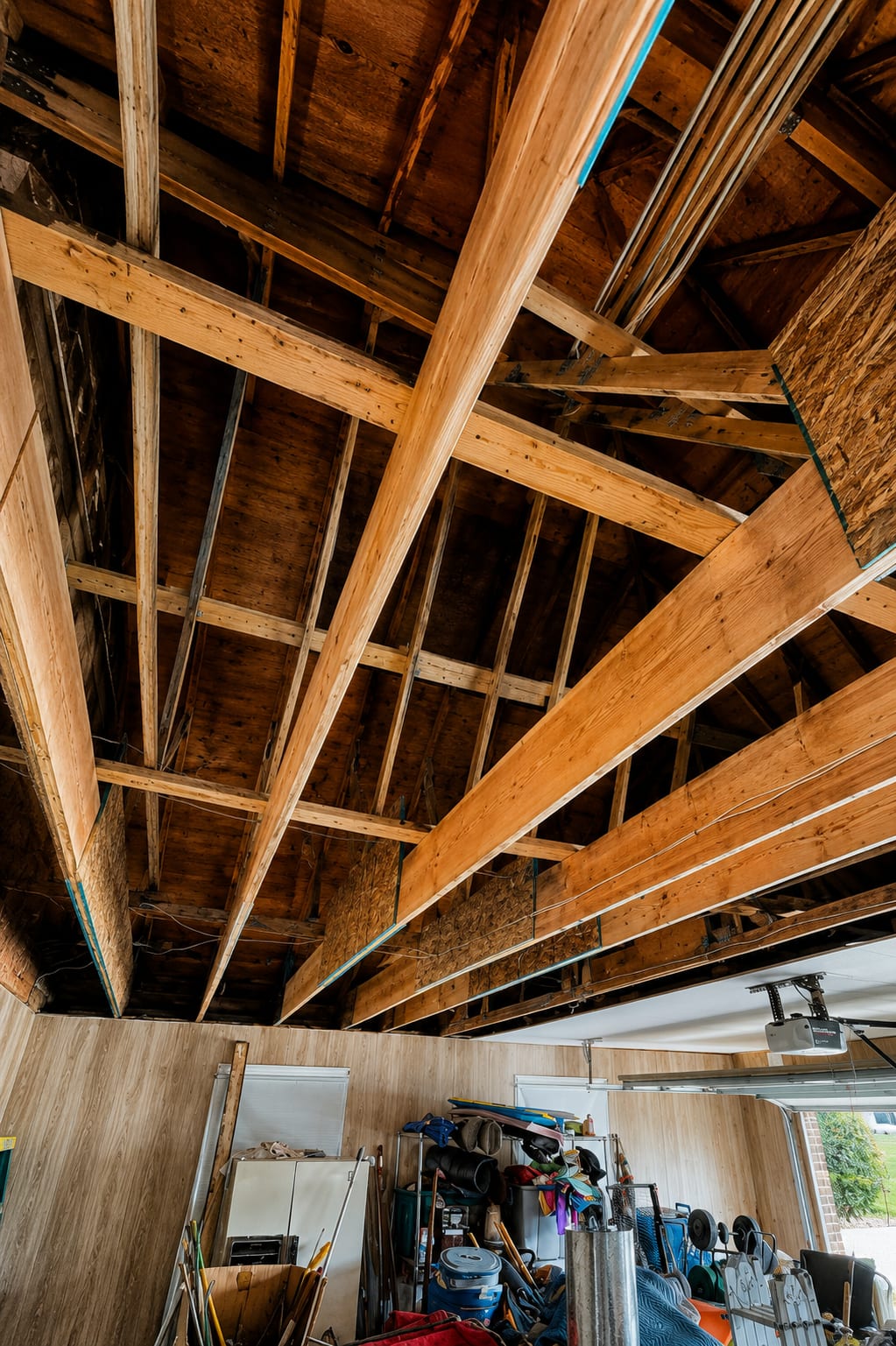 The garage ceiling framing, reinforced, Great Falls, VA