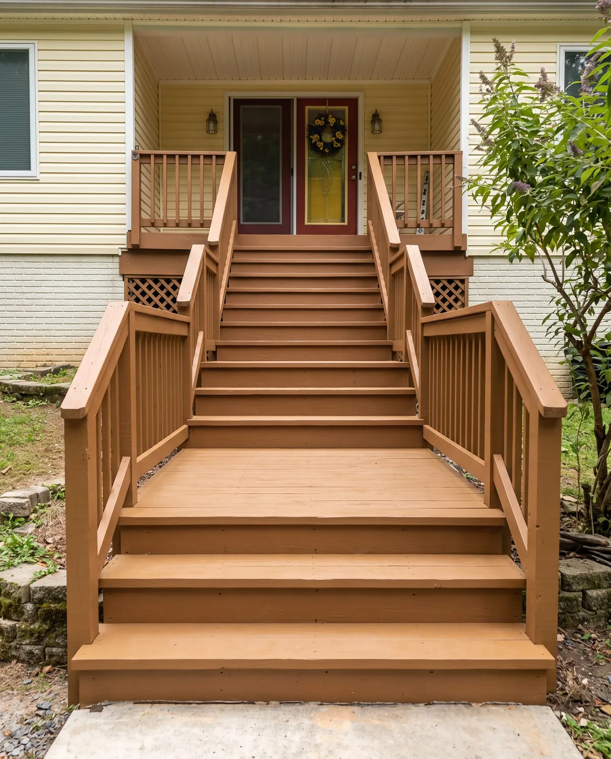 The rebuilt back stairs, finished and stained, Frederick, MD