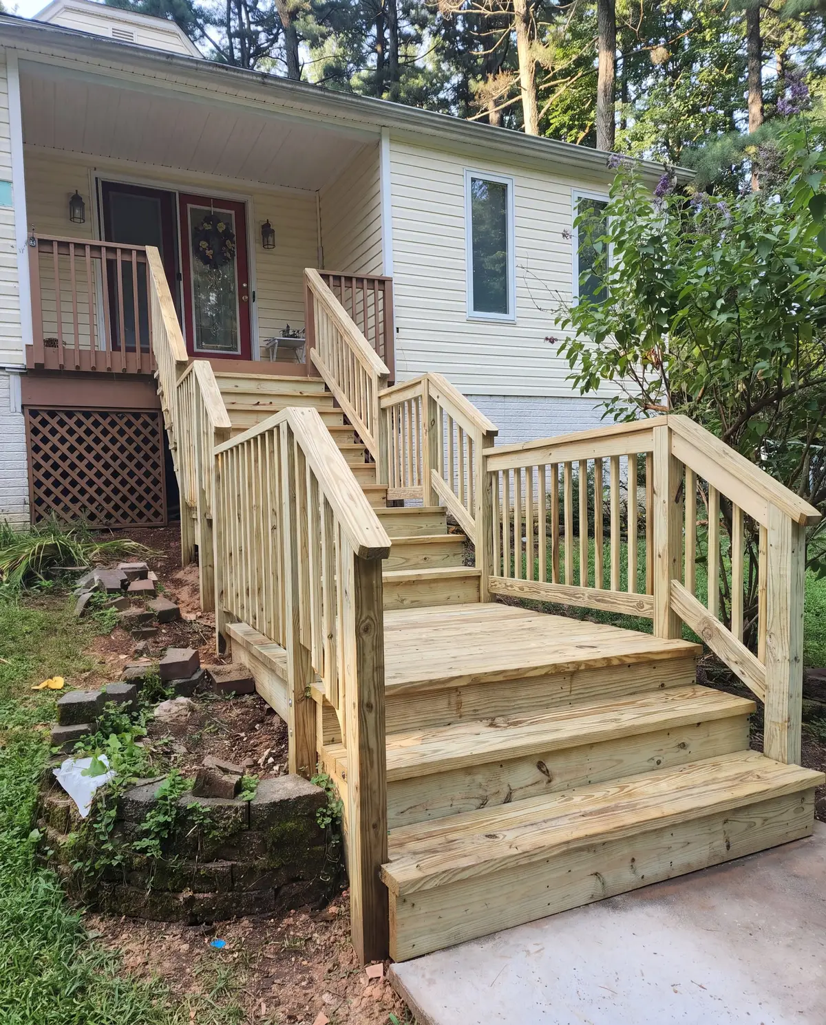 The back stairs rebuilt in new lumber, before stain, Frederick, MD